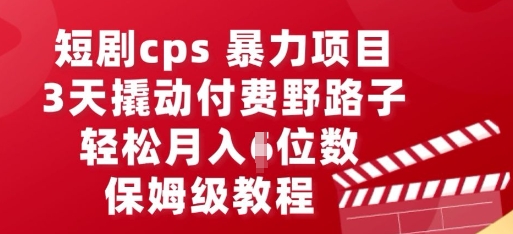 短剧cps暴力项目，3天撬动付费野路子，有人偷偷月入五位数，保姆级教程-大鱼资源网