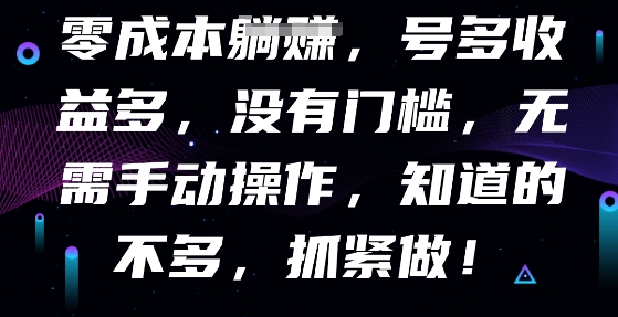 零成本全自动，号多收益多，没有门槛，无需手动-大鱼资源网