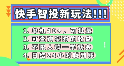 快手智投新玩法，单机日入40+，可批量，可查询实时收益，零门槛【揭秘】-大鱼资源网