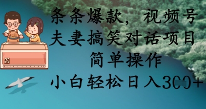 条条爆款，视频号夫妻搞笑对话项目，简单操作，小白轻松日入3张+-大鱼资源网