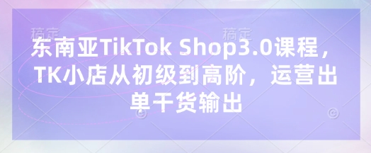 东南亚TikTok Shop3.0课程，TK小店​从初级到高阶，运营出单干货输出-大鱼资源网